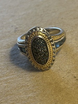 Exquisite echte blaue Diamanten Sterlingsilber geflochten Goldrand Seiten Edelsteine 6,5