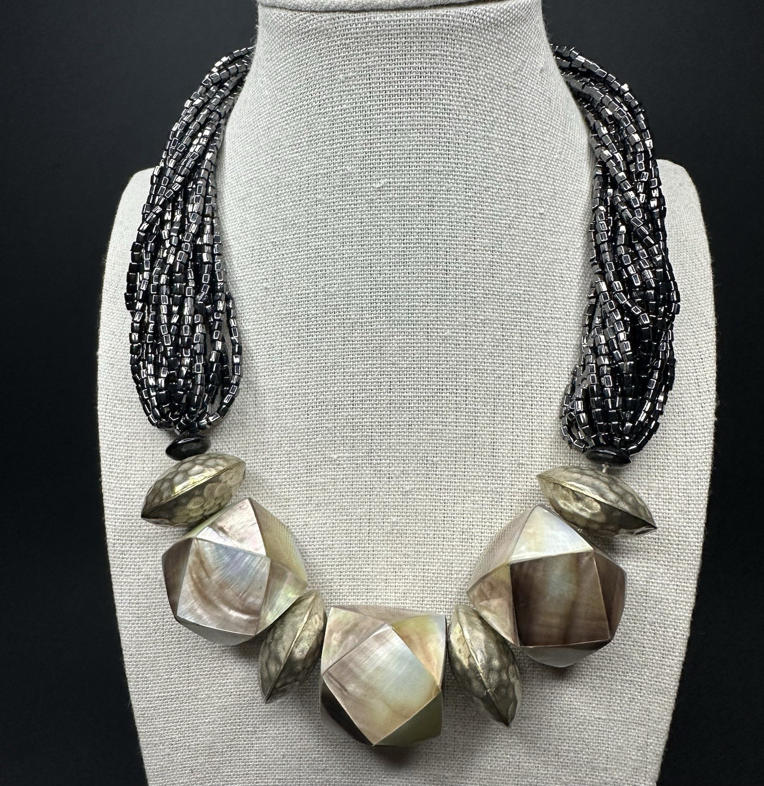 ARTISAN Statement Necklace Geometric MOP Black Mu… - image 1
