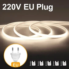 110V 220V Super Bright COB LED Strip with Switch FOB Tape Ribbon EU US Plug