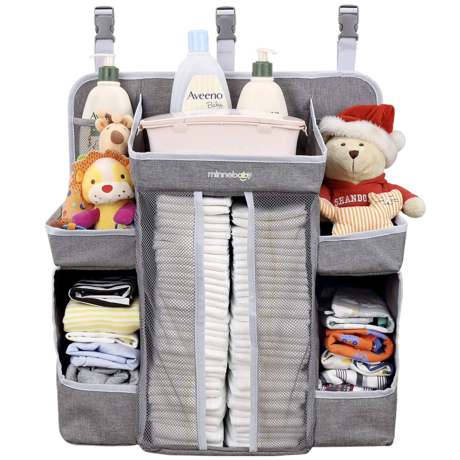 Minnebaby Baby Nursery Organizer and Diaper Caddy Organizer, Hanging Grey Boxed