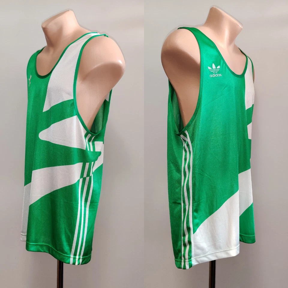 Colete Vintage Treinamento Adidas Verde Corrida Singlet Jersey Sem Mangas Anos 90 Marrocos - Imagem 3 de 4