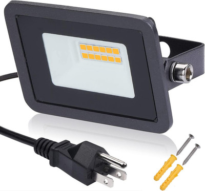 10W LED Flood Lighting, IP68 Waterproof Outdoor Work Lamp with Plug for Wall Hou