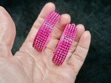 Vintage-Contemporary Oversize Pink Rhinestone Hoop Pierced