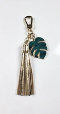 Brahmin Monstera Palm Leaf Dream Quantum Green & Metallic Gold Tassel Bag Charm