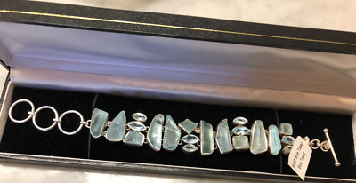 Sterling Silver 925 Rough Blue Topaz Blue Topaz Gem Bracelet