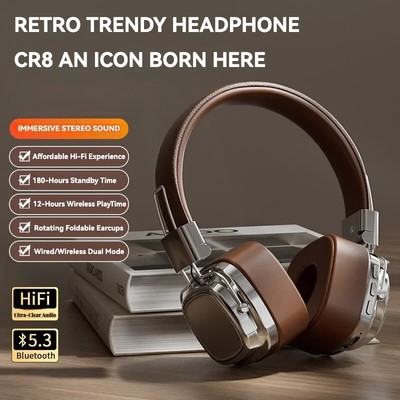 Retro on Ear Headphones Wireless Bluetooth Headsets DJ Stereo Sounds Foldable