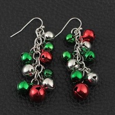 Christmas Jingle Bells Dangle Earrings, Make Noise - Green, Red, Silver Bells