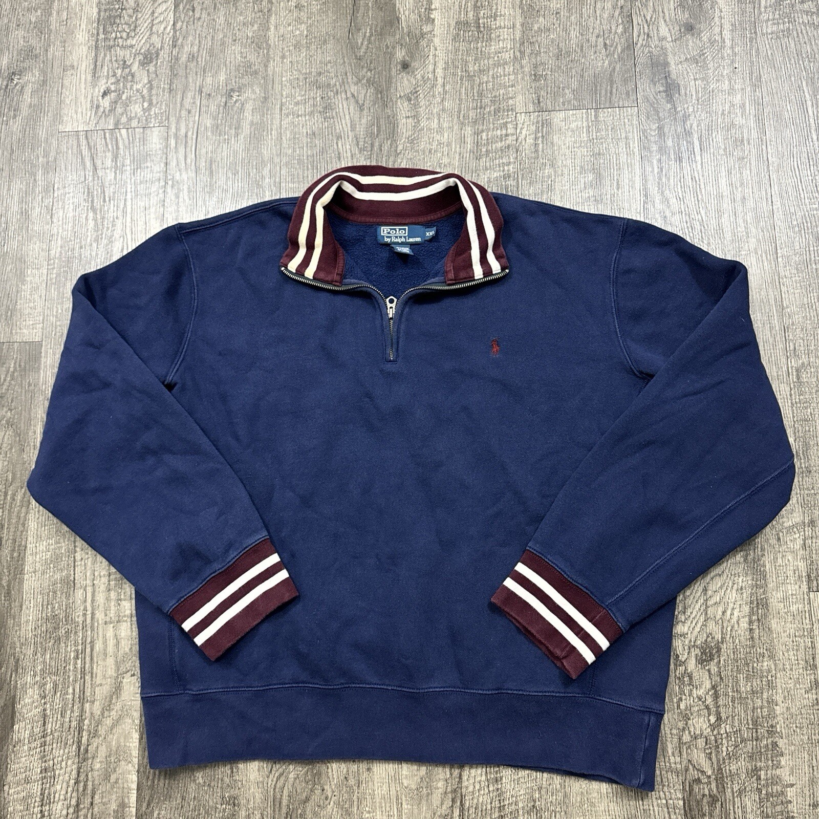 Polo Ralph Lauren vintage 1 4 zip felpa pile ricamato pony blu 2XL