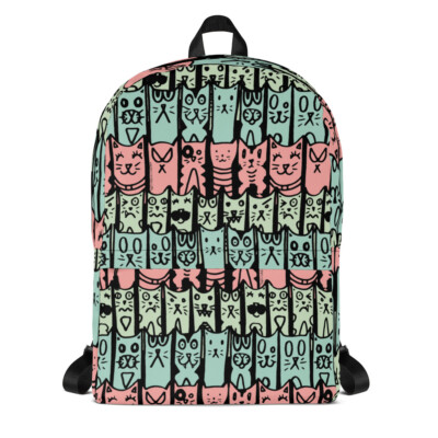 Multicolored CAT Stripes Laptop Backpack Cute Kitten Drawing Agorables Pastel 