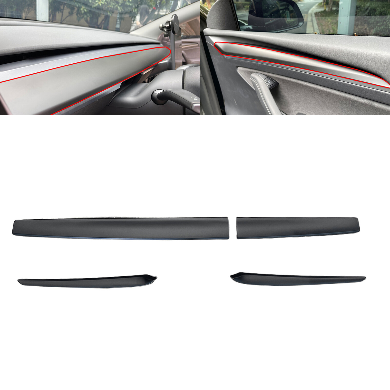 Dashboard Cover Wrap Front Door Interior Armrest Panel Trim For Tesla 3/Y Matte