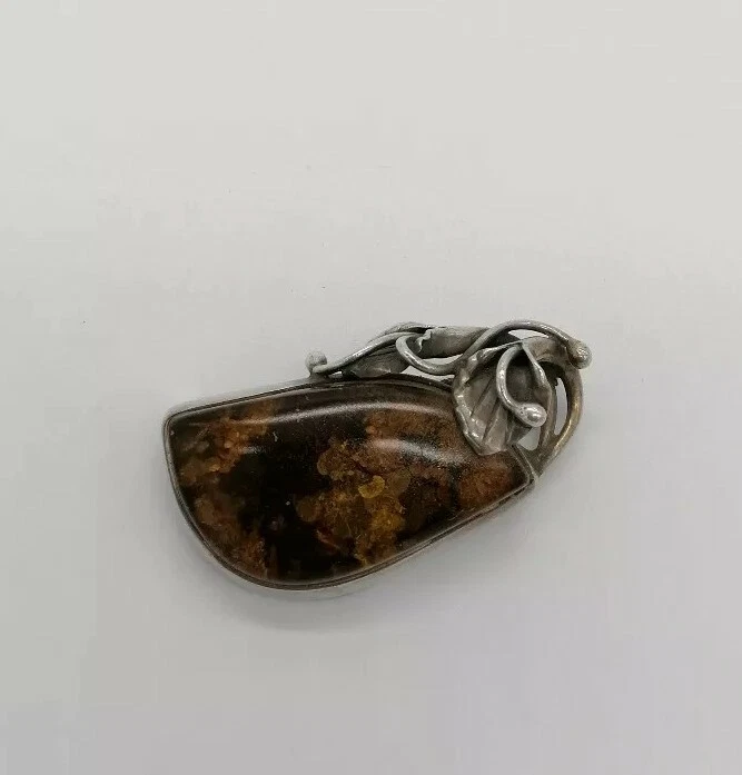 Spilla donna ambra baltica e argento 925 brunito naturale  gioiello - Immagine 4 di 4