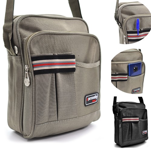 Borsello uomo borsa tracolla grande nylon nero beige porta penne lavoro  sport | eBay
