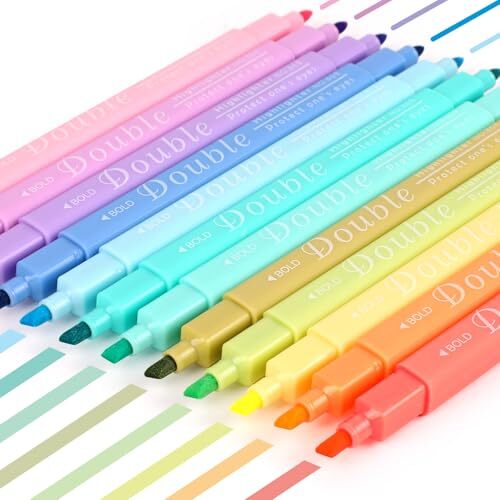 Highlighters, Aesthetic Cute Pastel Highlighters Assorted Colors, 12 Pack Dual-image