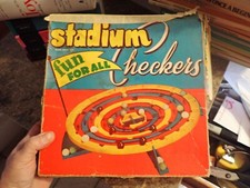 Vintage game STADIUM CHECKERS 1950s Schaper Game Glass Marbles -
