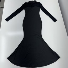 SHEIN Black Contrast Mesh Mermaid Hem Mock Neck Dress Long Sleeve Women Size XS