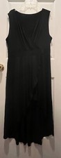 High low faux wrap black sleeveless Black Maxi dress V-Neck Sz 18 Stretch Fabric