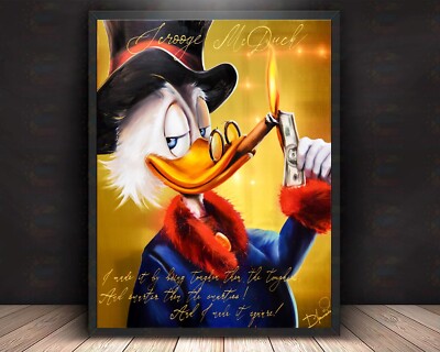 Scrooge McDuck Money Cigar Art Print,  Mounted Canvas, Framed, Acrylic