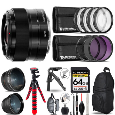Sony E 35mm f/1.8 OSS Lens- 3 Lens Kit + Tripod +Backpack -64GB Kit