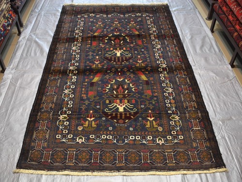Blue Vintage Afghan Baluchi Persian Tribal Rug 4x7 Handmade Oriental Wool Carpet - Picture 3 of 12
