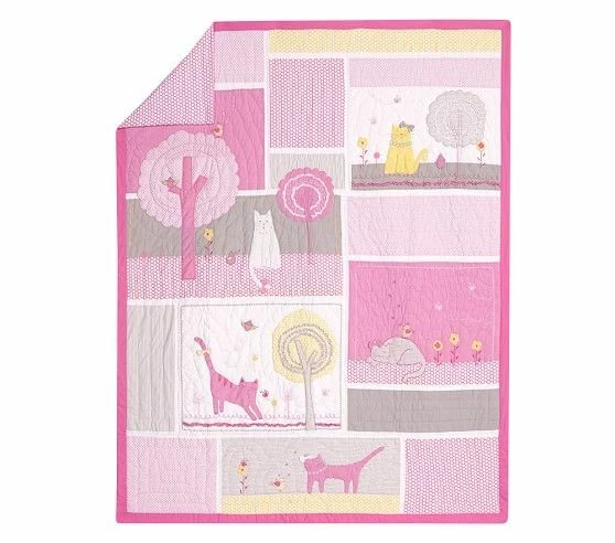 NUEVO Edredón Completo/Reina Pottery Barn Niños Niña Gatito Gato y Euro Shams, Rosa/Gris Foto 4 de 4