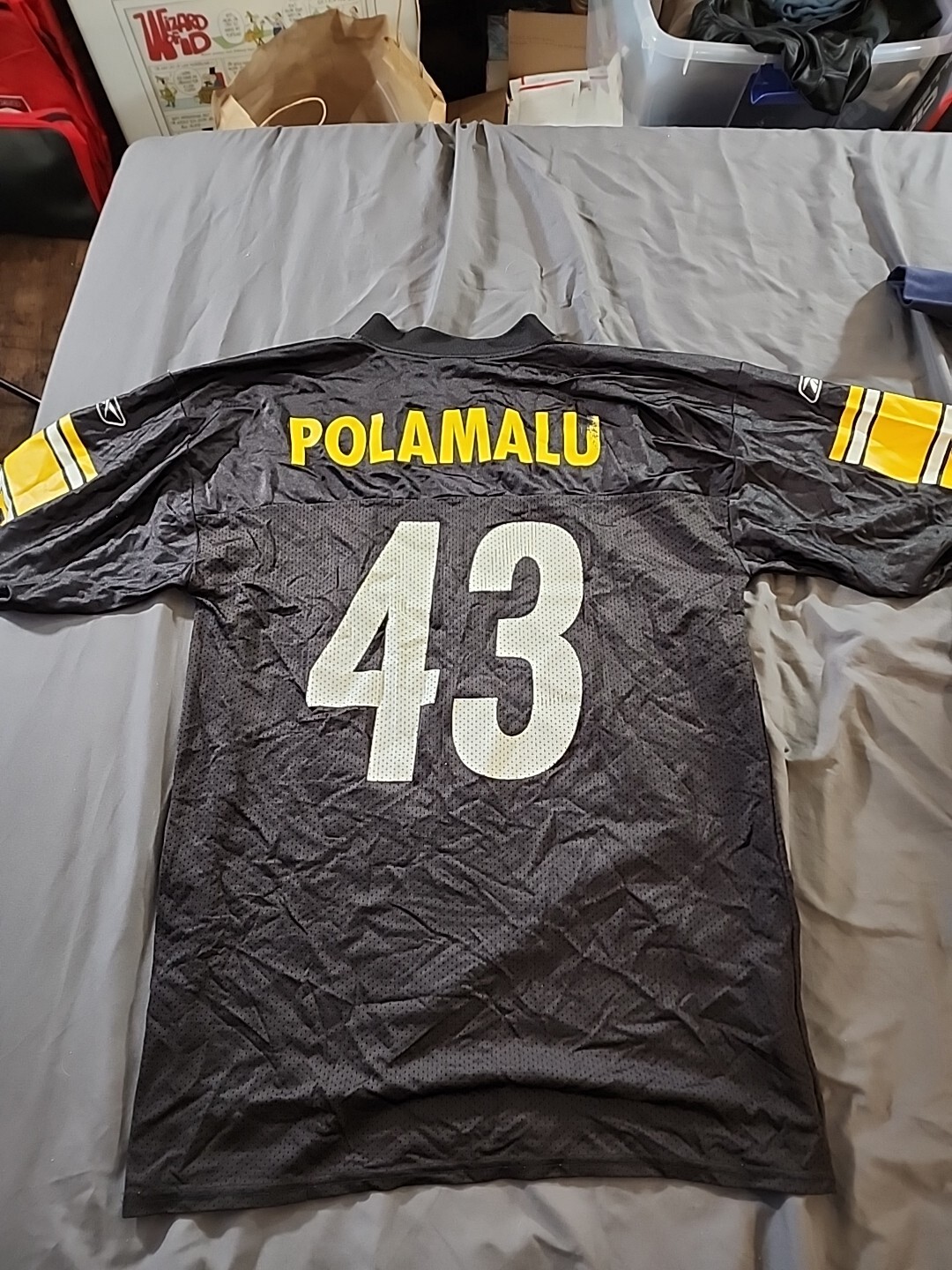 Pittsburgh Steelers Troy Polamalu Reebok Jersey Mens L Black NFL Team Apparel thumbnail 7