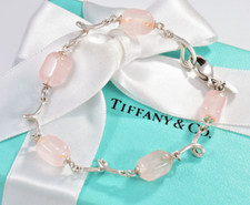 Tiffany  Co Silver Pink Rose Quartz Bead 7.25" Bracelet Twist Link  Pouch Rare