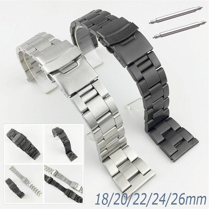 18 20 22 24 26mm Stainless Steel Link Bracelet Strap Watch Band Secure Buckle