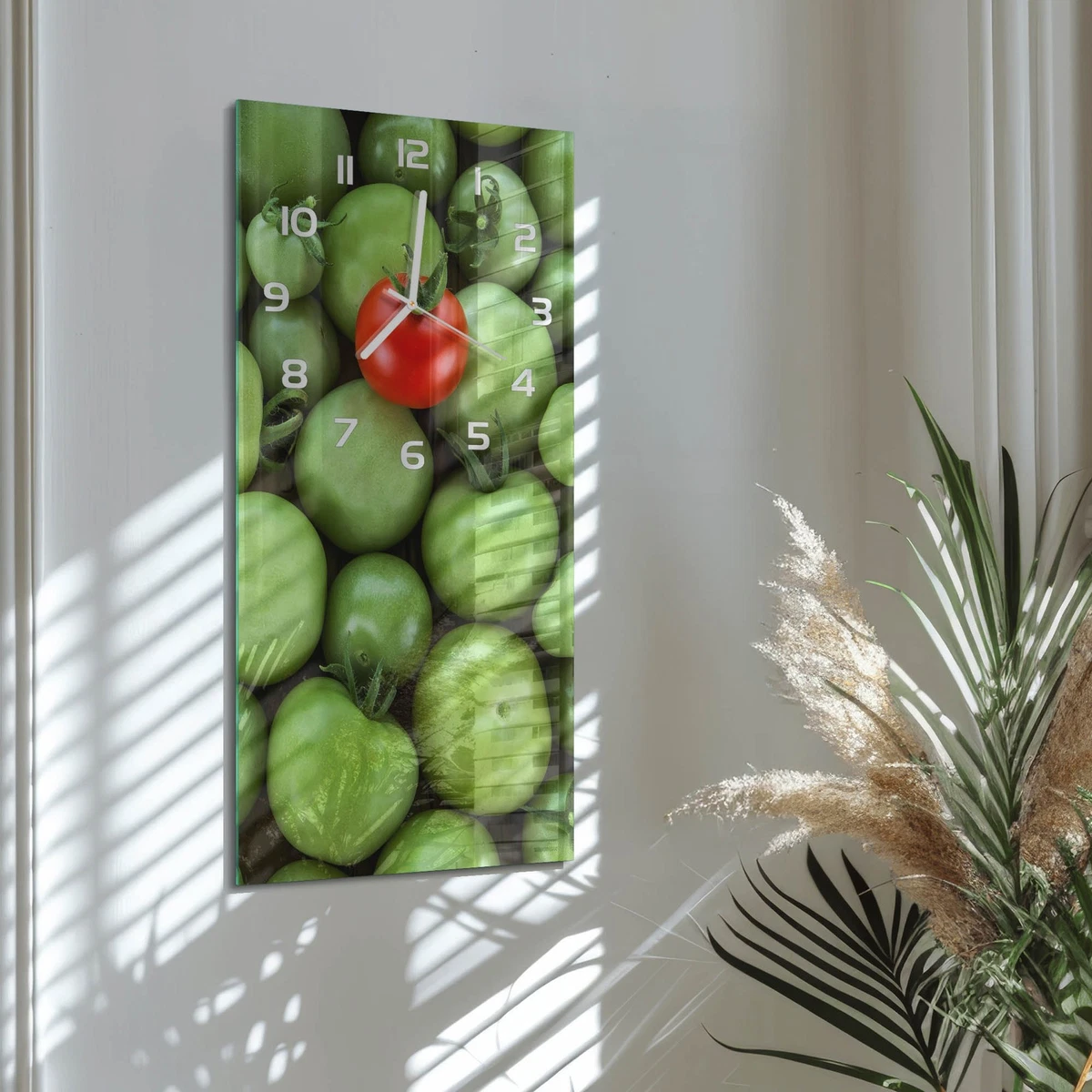 Reloj de Pared Rectangular Decorativo Cristal Templado Tomate Maduro 30x60 cm