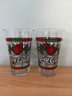 2 Vintage Coke Coca-Cola Tiffany Style Stained Glass 5 1/2" Flared Tumblers