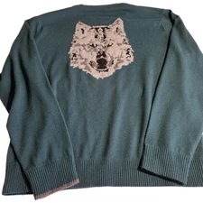 Greyson Alpha Wolf Tomahawk 100% Cashmere Sweater Mens XL Forest Green Golf EUC