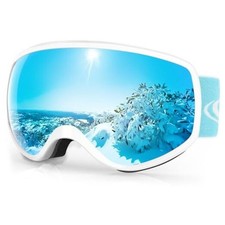 Kids Ski Goggles, Kids Snowboard Goggles for Boys White Frame Sapphire Lens