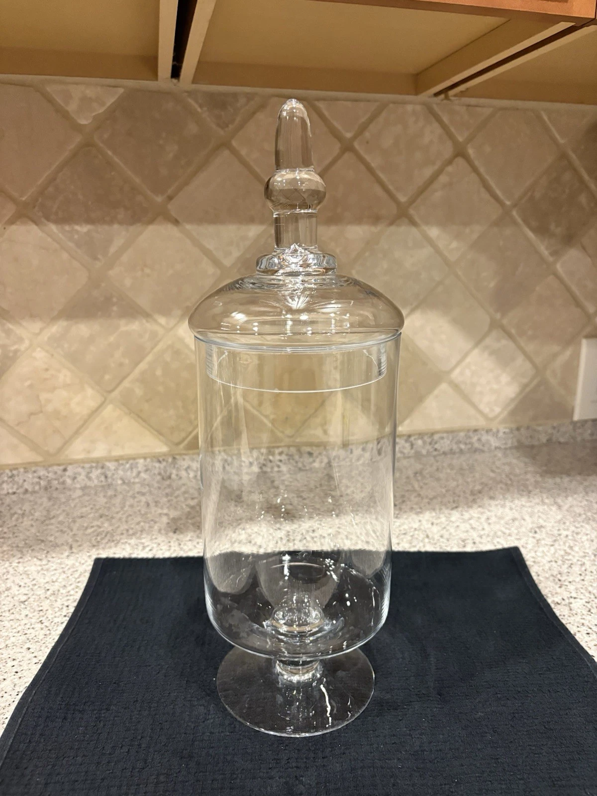 Vintage Tall Apothecary Footed Clear Glass Jar Canister Dresser Vanity Container