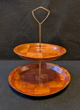 Mid Century Vintage Weavewood 2-Tiered Tidbit 10" Serving Snack Tray