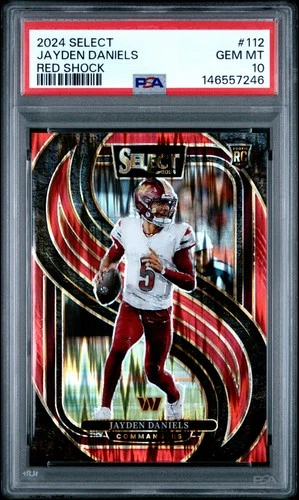 7246 Jayden Daniels 2024 Panini Select #112 Red Shock Premier RC /249 PSA 10