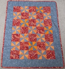 VTG Handmade Patchwork Baby Quilt Multi Colored Paisley Orange Red- 40 x 31