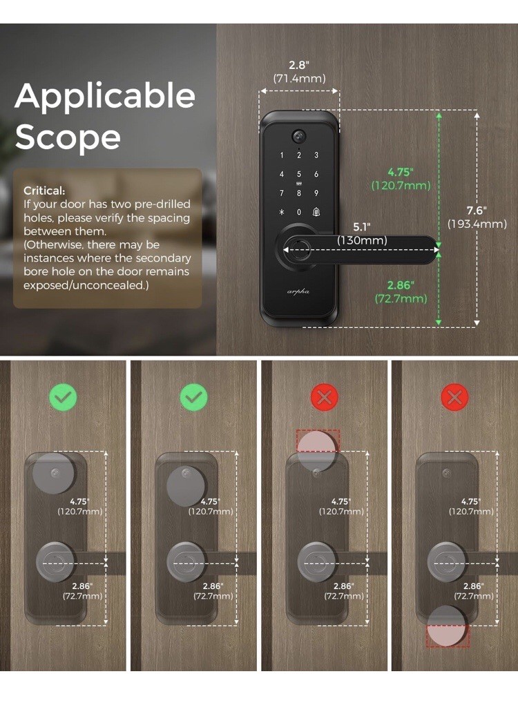 ARPHA Smart Video Door Lock 6-in-1 Keyless Entry Wi-Fi Deadbolt Handle Doorbell