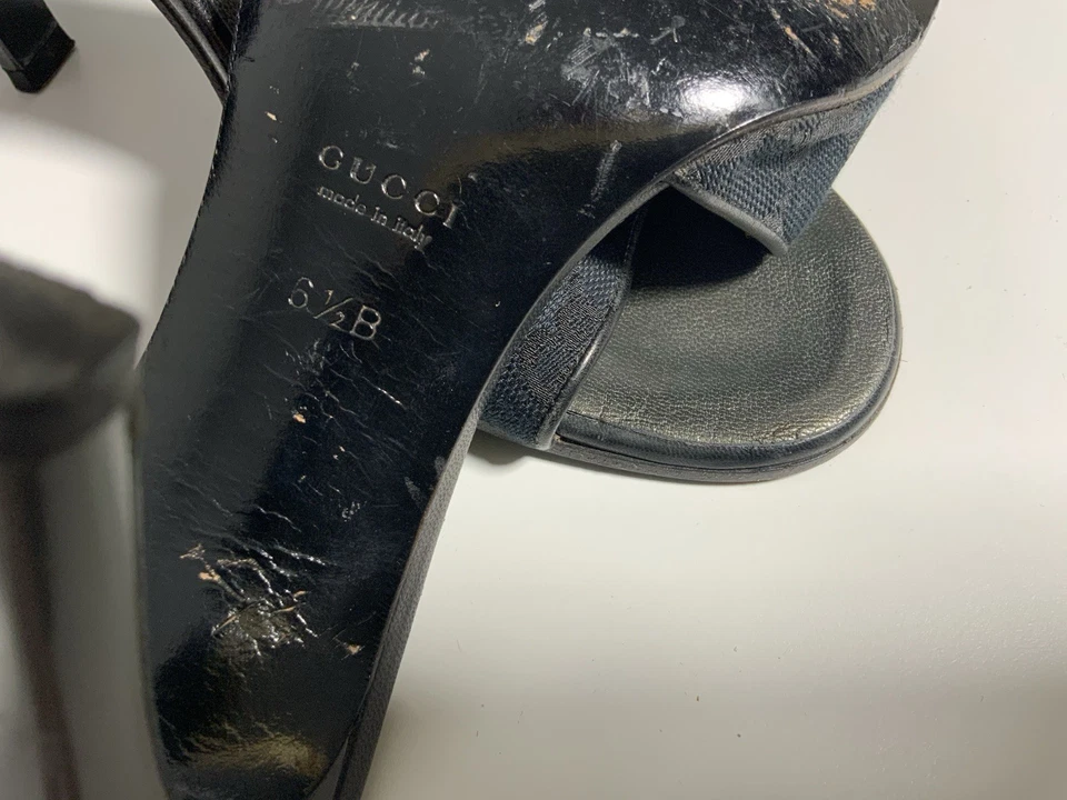 GUCCI M.I.Italy Canvas & Leather High Heel Mules Black Women’s Sz 6- 12 B PVGC - Image 4 of 4