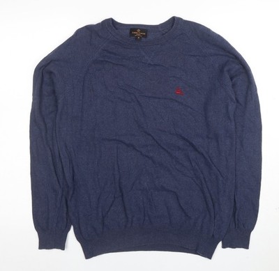 Simon Carter Herren Pullover Blau Baumwolle Kaschmir Rundhals Größe M