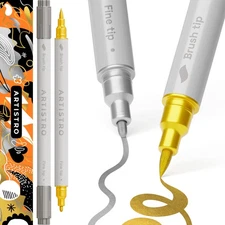ARTISTRO 2 Silver&Gold Dual-Tip Acrylic Paint Pens - Multisurface Markers for...