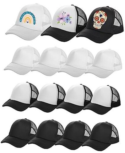 15 Pieces Sublimation Baseball Cap Blank Trucker Hats Polyester Unisex Mesh