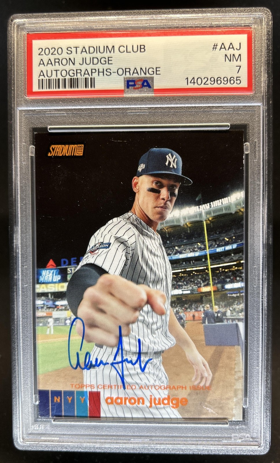 2020 Topps Stadium Club Aaron Judge Auto Autograph Orange #/5 Yankees PSA 7