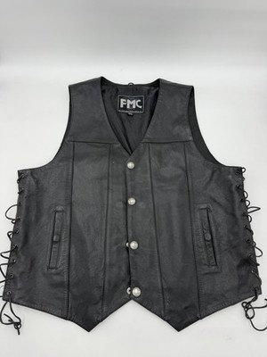 FMC Leather Vest Buffalo Nickel Snaps Concealed Pockets Motorcycle Biker M612 2X