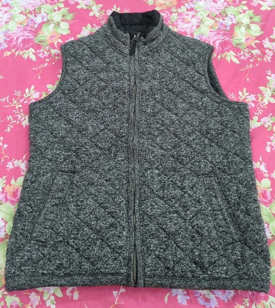 Abercrombie & Fitch Quilted Vest Men L Heather Grey/Black Full Zip Outdoors