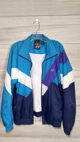 USA Officially Licensed Olympics Colorblock Jacket, Size M, Blue Purple White
