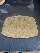 Vintage Gold Brocade Evening Clutch Purse w/ Gold Diamond Snap Bridal Formal