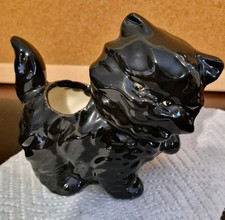 Vintage Black Ceramic Cat Planter Glazed Glossy Animal Theme