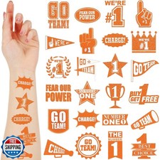 Landhoow 240 Pcs Orange Team Spirit Tattoos Temporary Glitter Go Team Tattoos