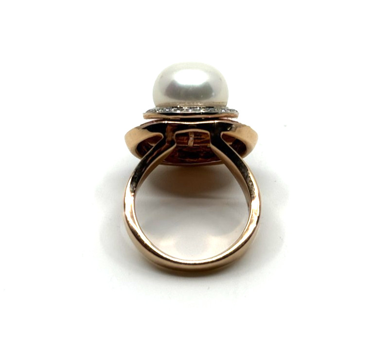 Solid 14K Rose Gold Ruby Natural Diamond Pearl De… - image 5