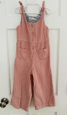Hope & Henry Girls' Organic Cotton Pink Corduroy Wide Leg Overalls Size 4