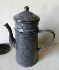 Ancienne Cafetière en Tôle Émaillée Gris Moucheté